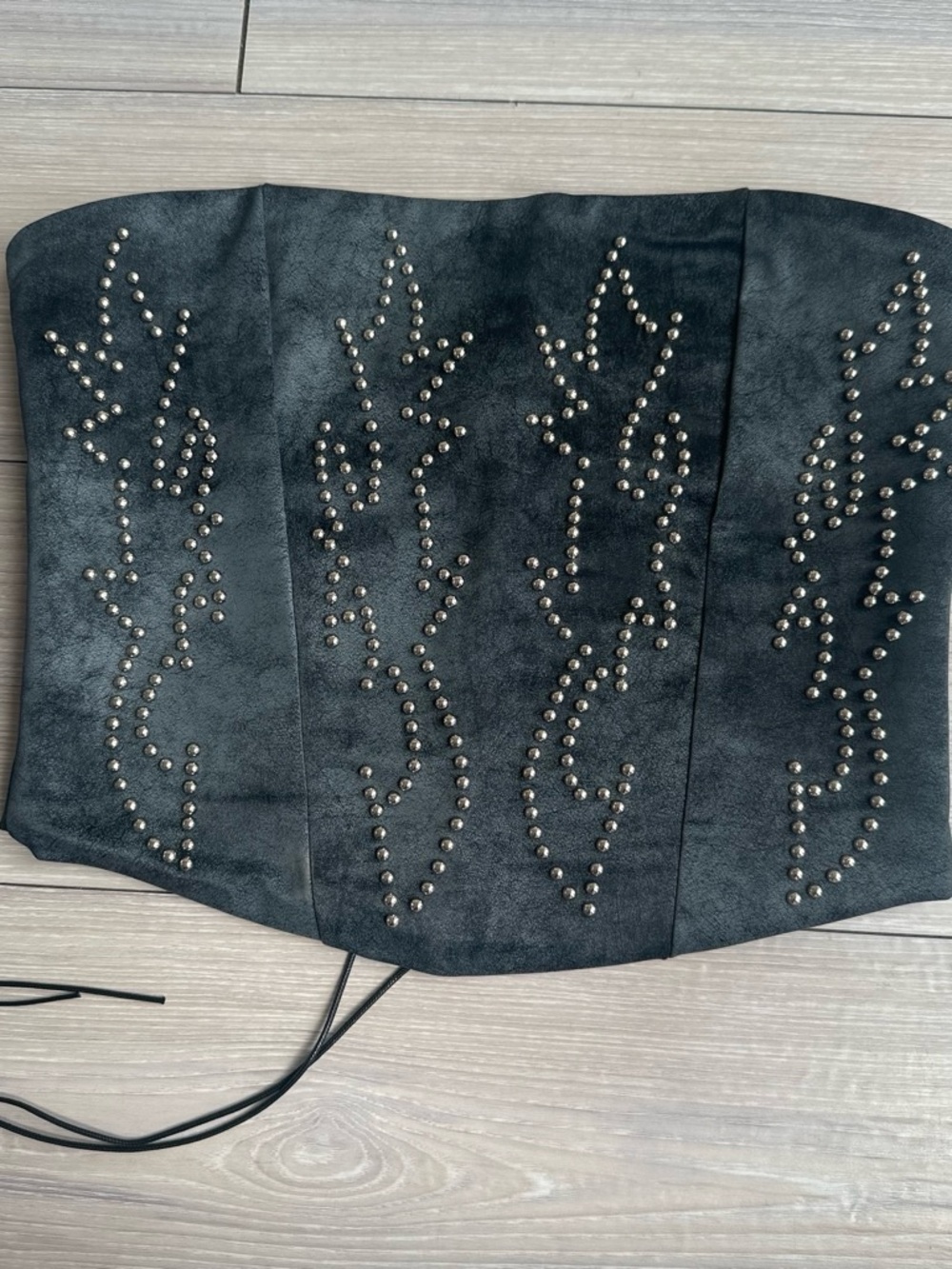 Studded Navy Leather-Look Strapless Corset Top
